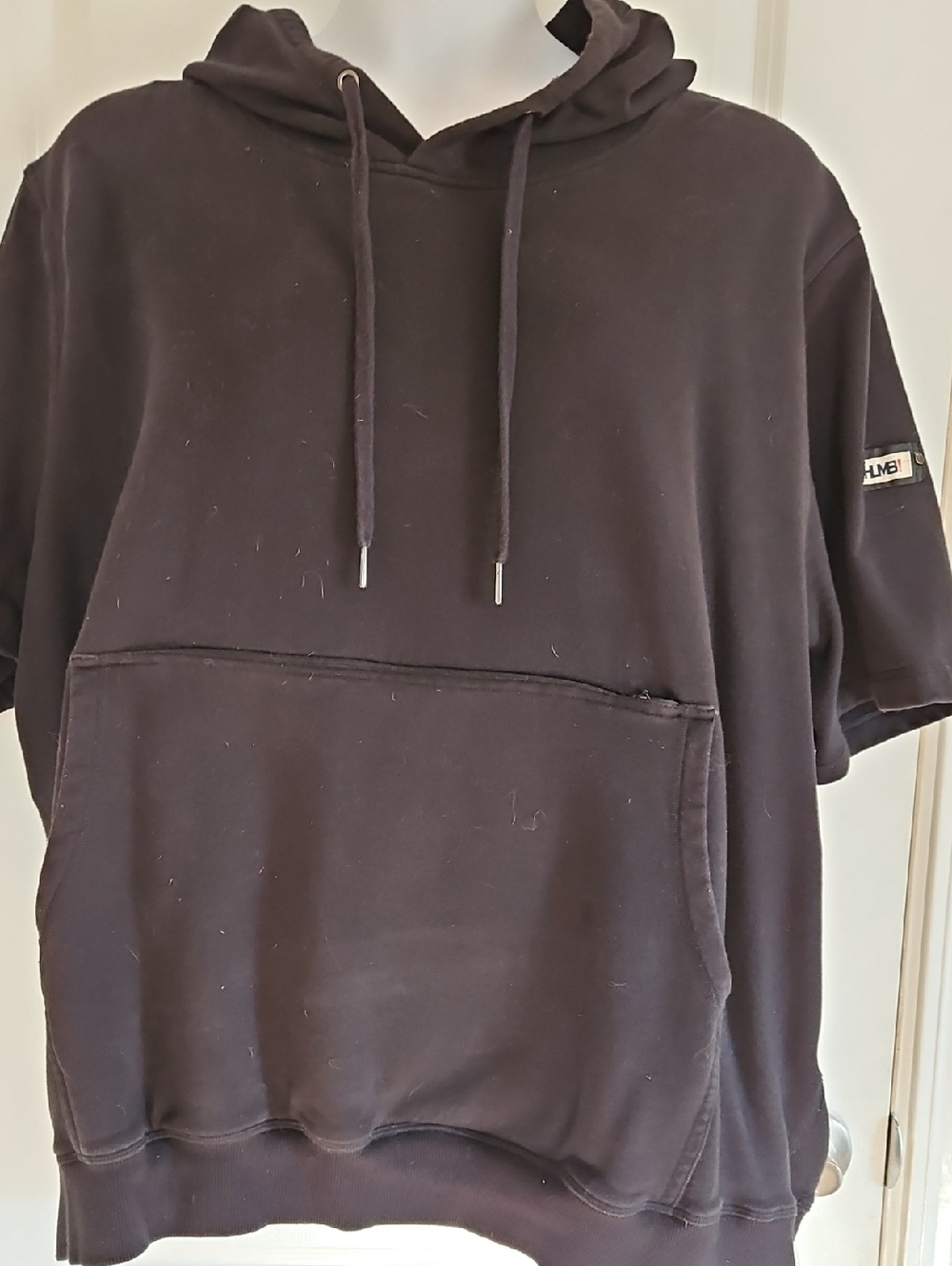 Black Short-Sleeve Hoodie with Front Pocket